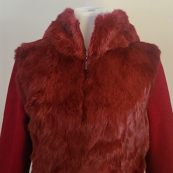 Hilary Radley Red Wool Mix Zip Up Hooded Coat Size L - Picture 5 of 15